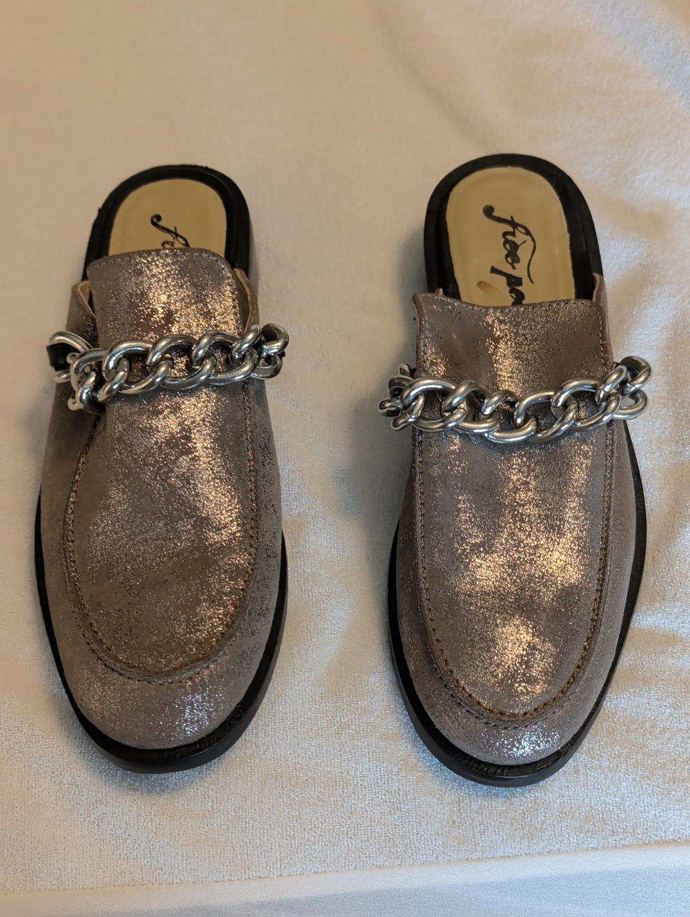 Metallic Silver Chain-accent Slip-On Loafers